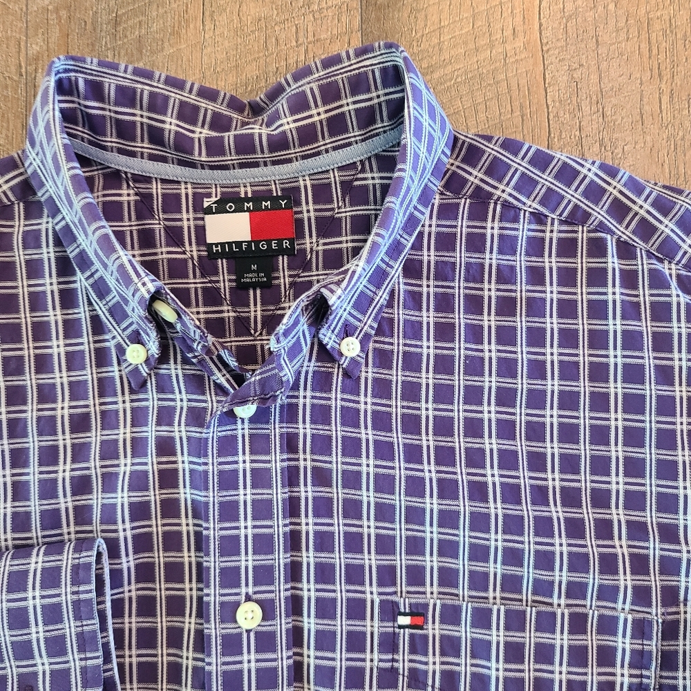 Men's Vintage Tommy Hilfiger Long Sleeve Button Down Purple Shirt Size Medium